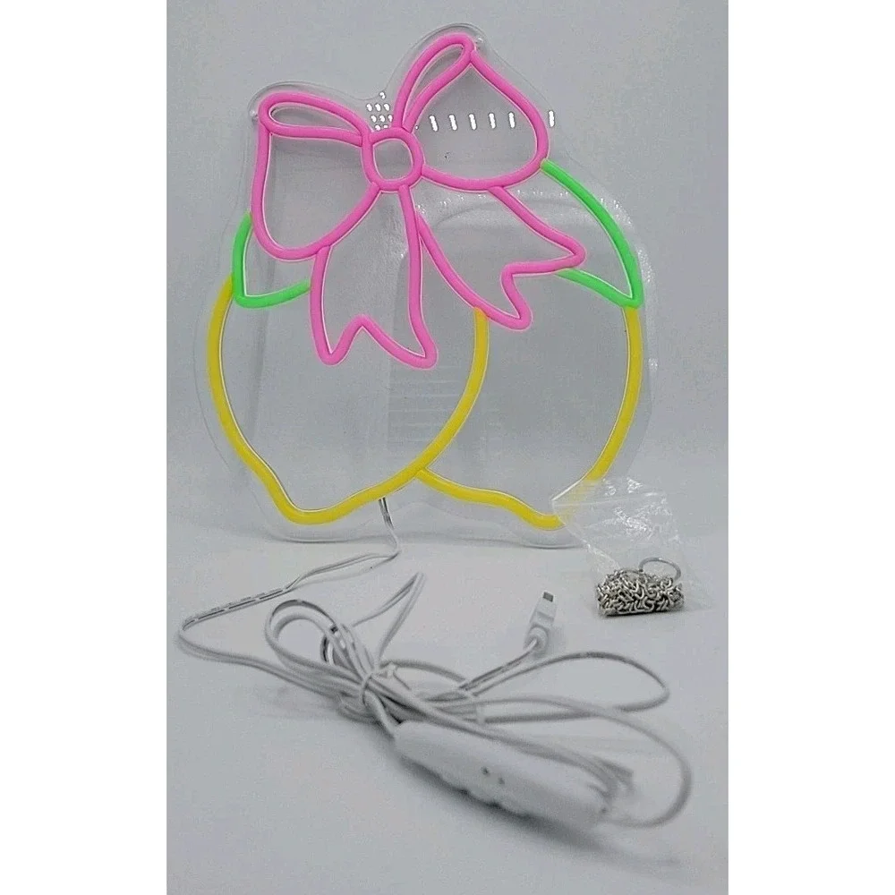 NIB Lemons With Bow Neon Sign for Wall or Room Art Decoration Dimmable LED USB